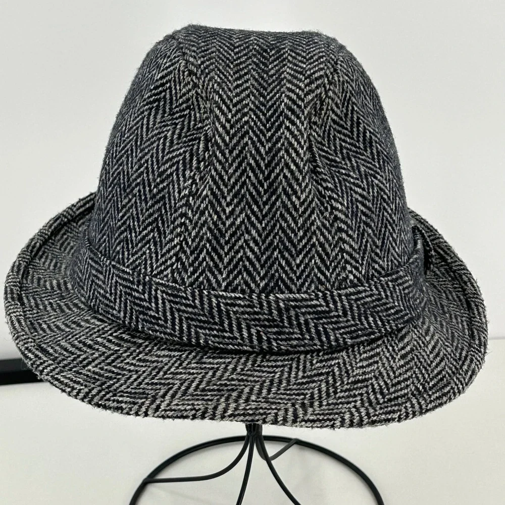 Dorfman Pacific Mens Herringbone Wool Blend Fedora Hat‎ Gray Black Large